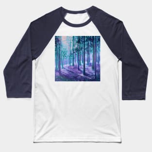 Impressionist nature dreamy landscape sunlight misty forest teal purple trees Baseball T-Shirt